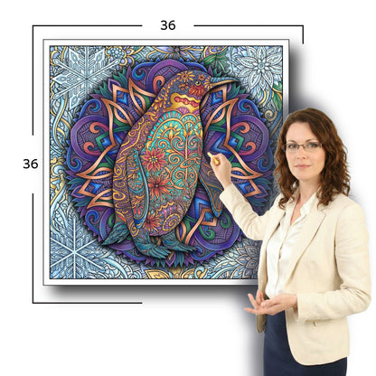 Large Adult Coloring Poster Page Penguin Made of Mandala Floral