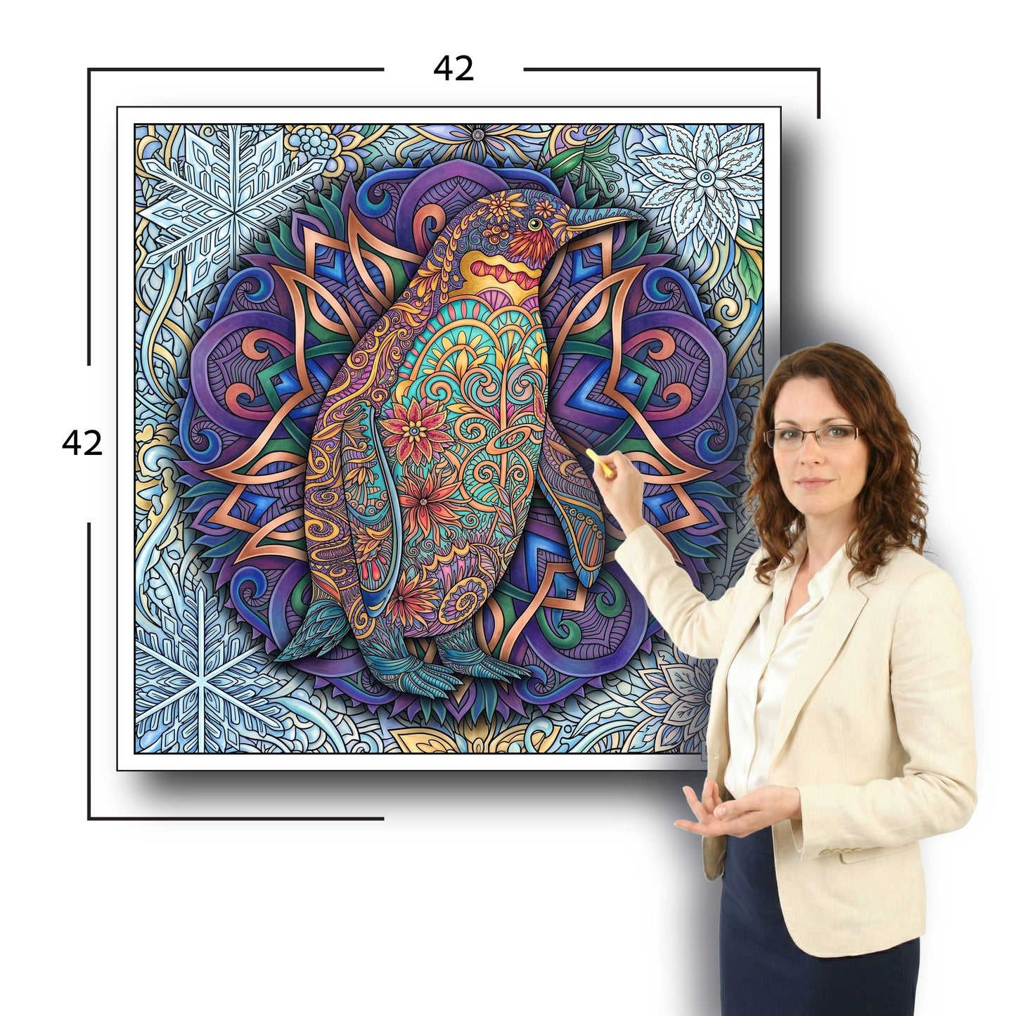 Large Adult Coloring Poster Page Penguin Made of Mandala Floral