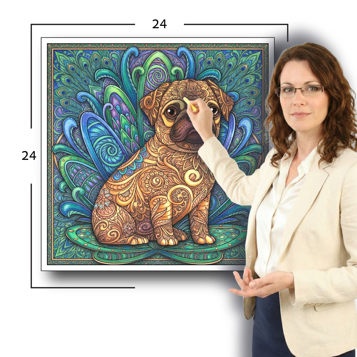 Large Adult Coloring Poster Page Puppy Made of Mandala Floral