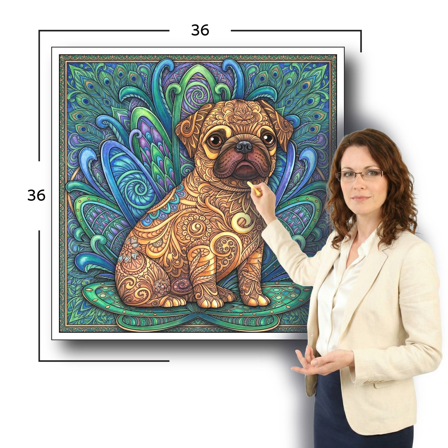 Large Adult Coloring Poster Page Puppy Made of Mandala Floral