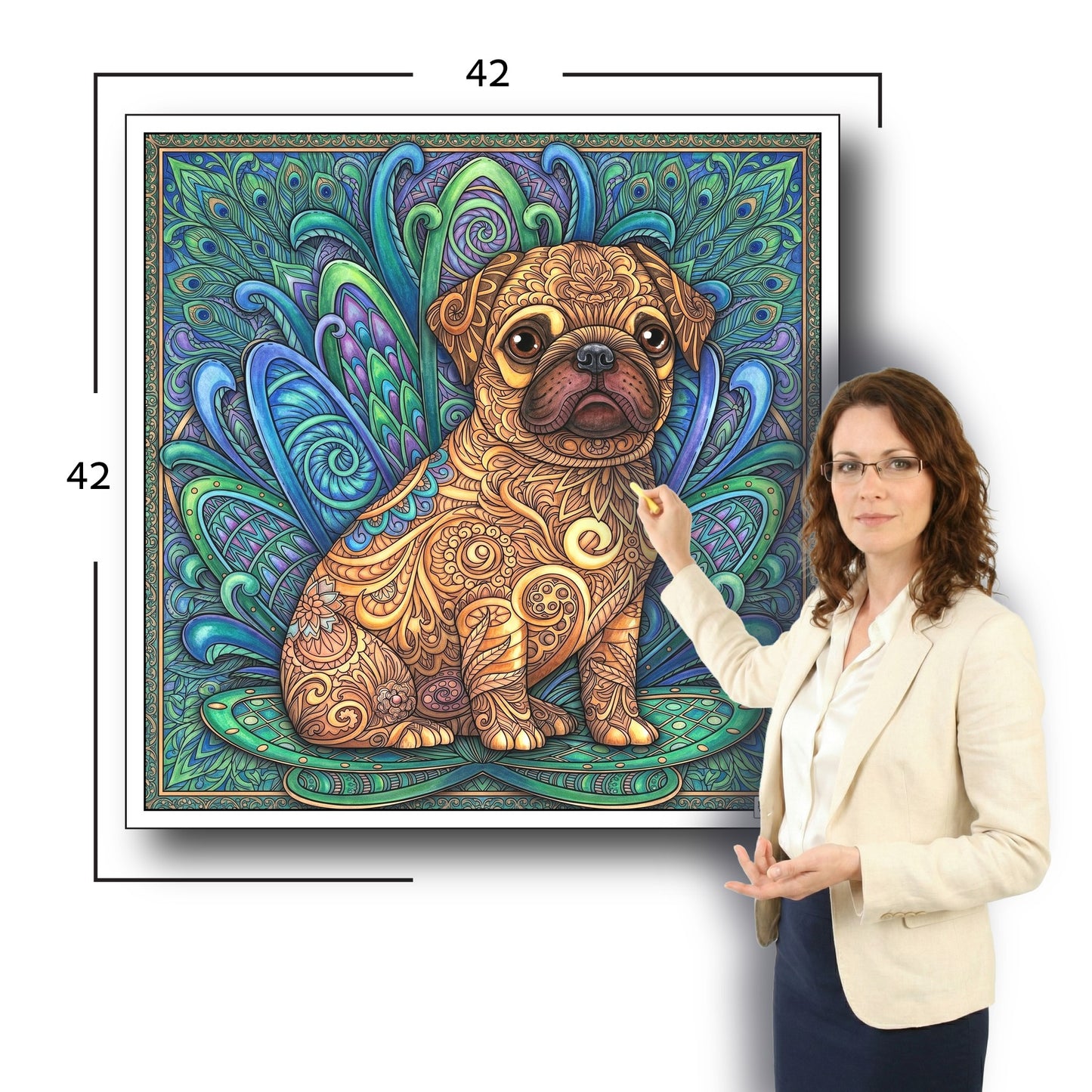 Large Adult Coloring Poster Page Puppy Made of Mandala Floral