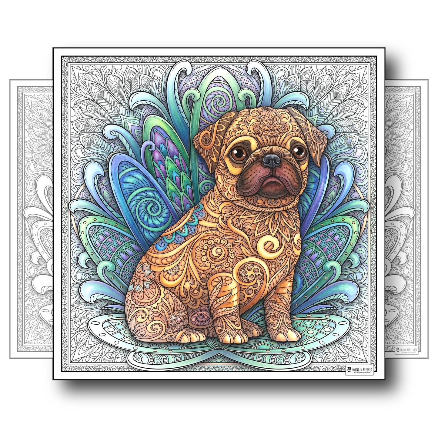 Large Adult Coloring Poster Page Puppy Made of Mandala Floral