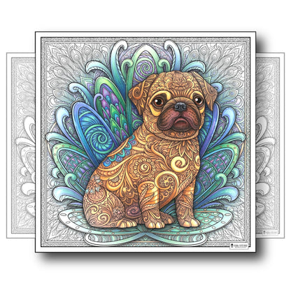 Large Adult Coloring Poster Page Puppy Made of Mandala Floral