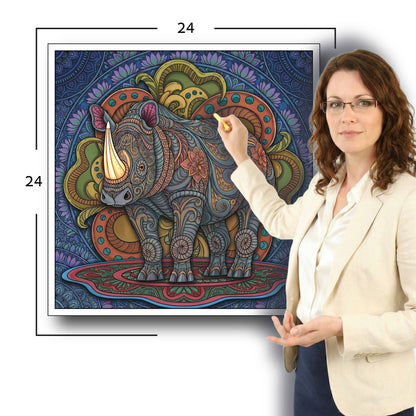 Large Adult Coloring Poster Page Rhino Made of Mandala Floral