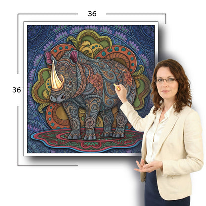 Large Adult Coloring Poster Page Rhino Made of Mandala Floral