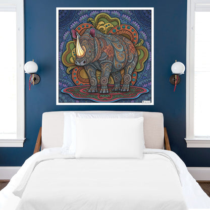 Large Adult Coloring Poster Page Rhino Made of Mandala Floral