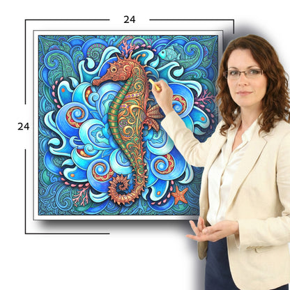 Large Adult Coloring Poster Page Seahorse Made of Mandala Floral