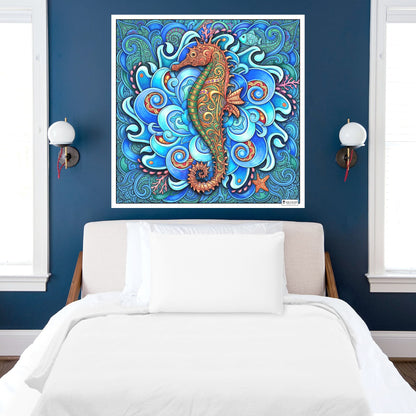Large Adult Coloring Poster Page Seahorse Made of Mandala Floral