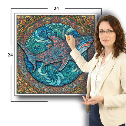 Large Adult Coloring Poster Page Shark Made of Mandala Floral