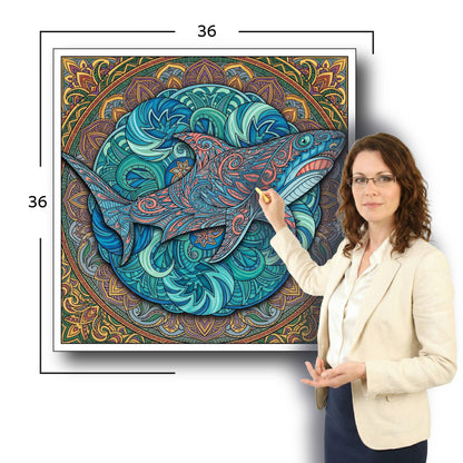 Large Adult Coloring Poster Page Shark Made of Mandala Floral