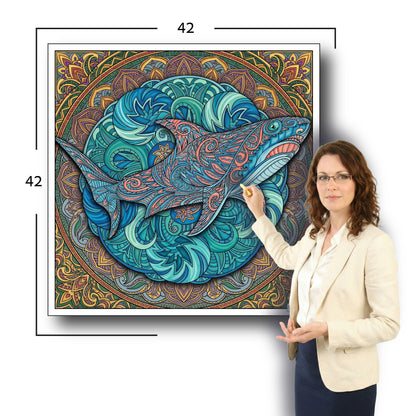 Large Adult Coloring Poster Page Shark Made of Mandala Floral