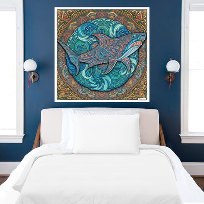 Large Adult Coloring Poster Page Shark Made of Mandala Floral