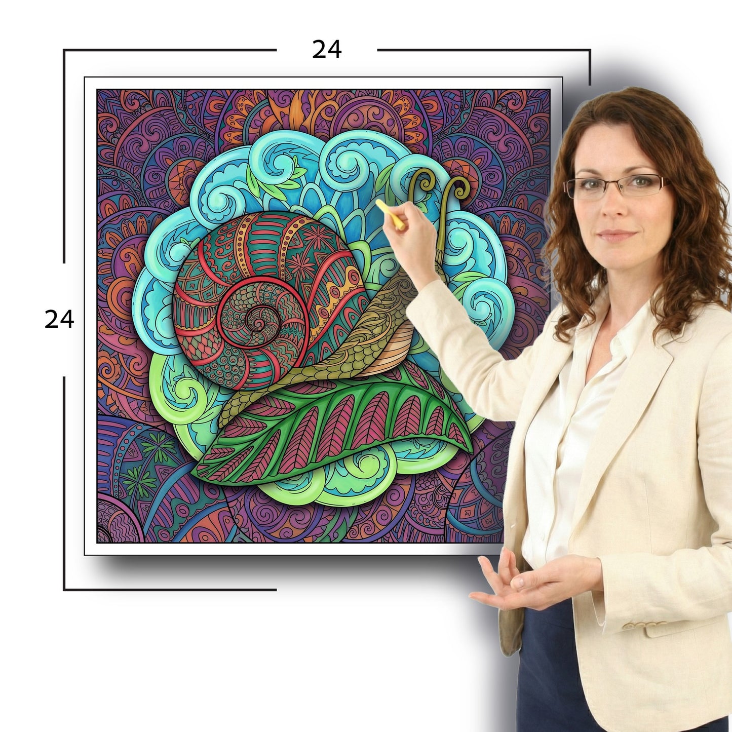 Large Adult Coloring Poster Page Snail Made of Mandala Floral