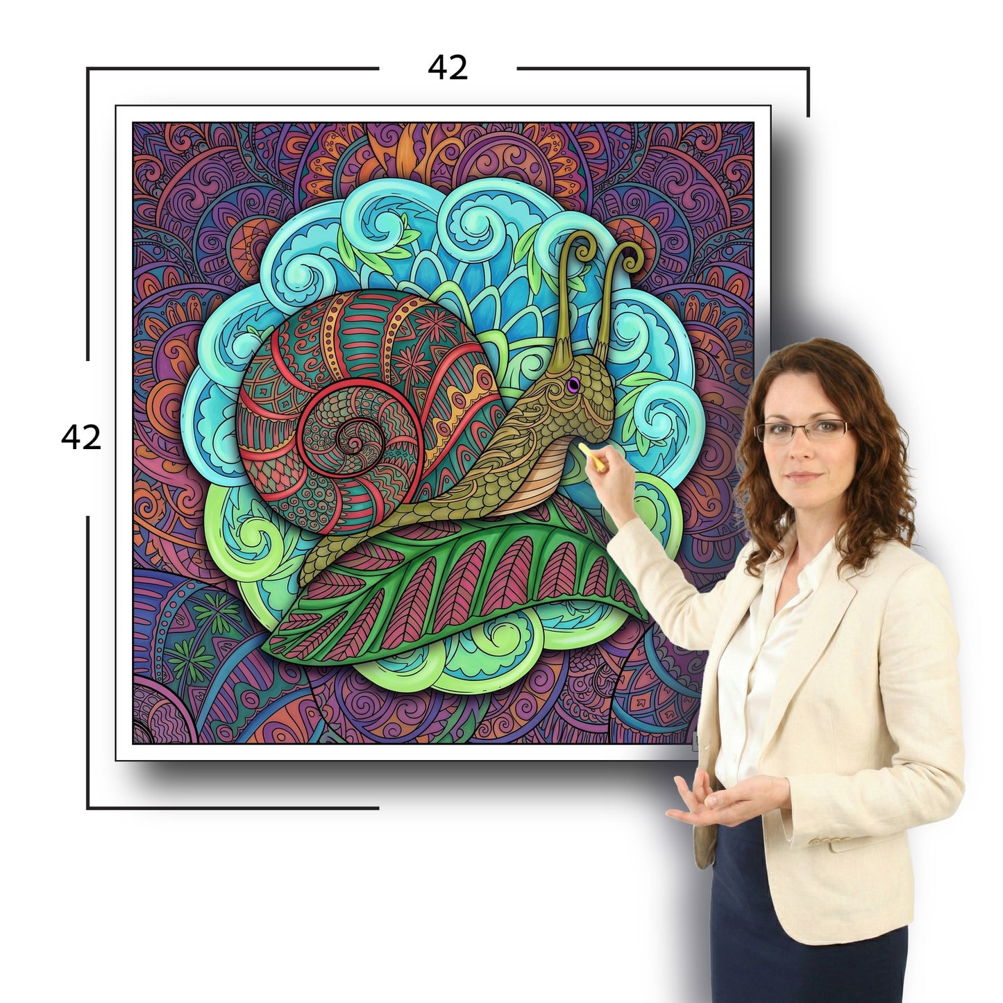 Large Adult Coloring Poster Page Snail Made of Mandala Floral