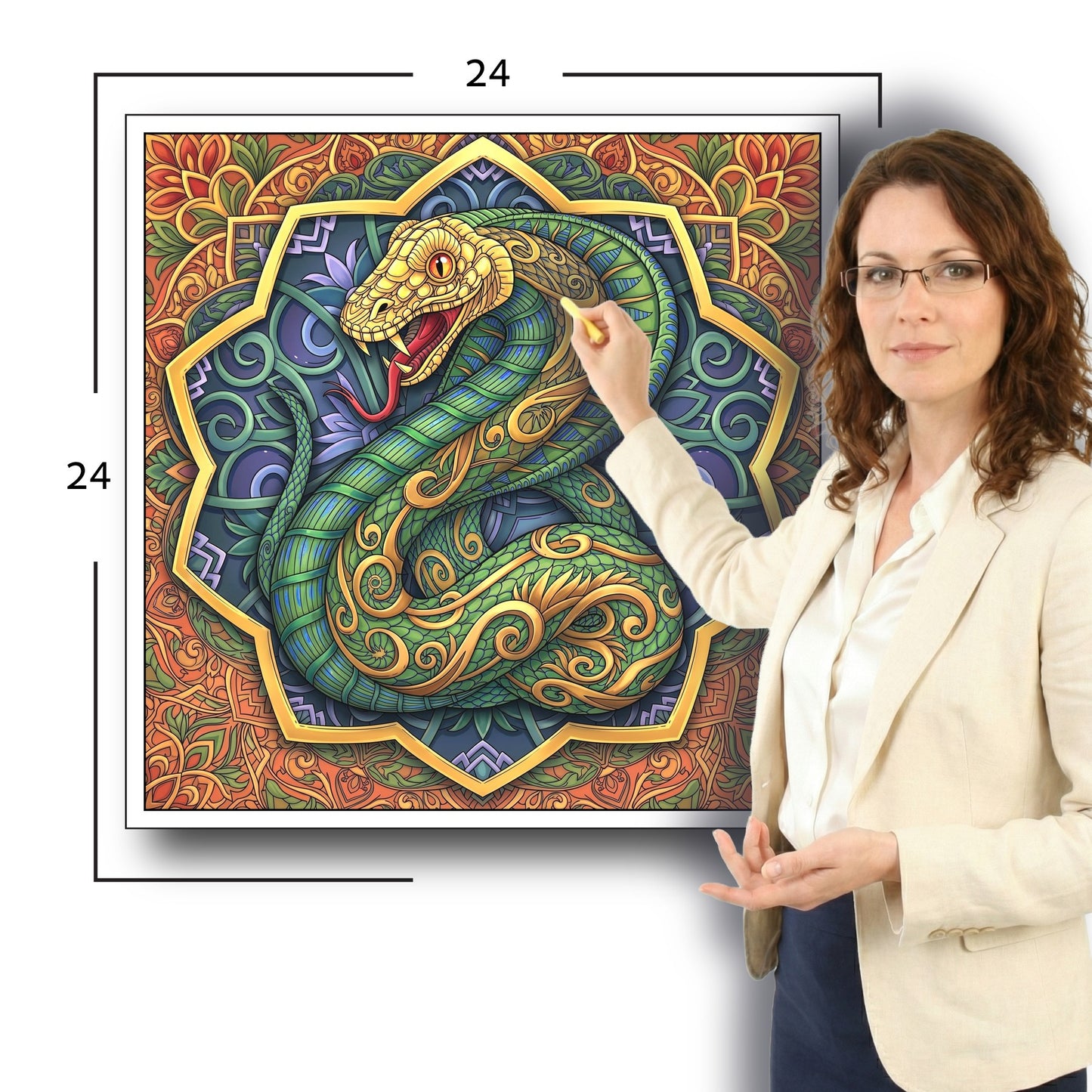 Large Adult Coloring Poster Page Snake Made of Mandala Floral