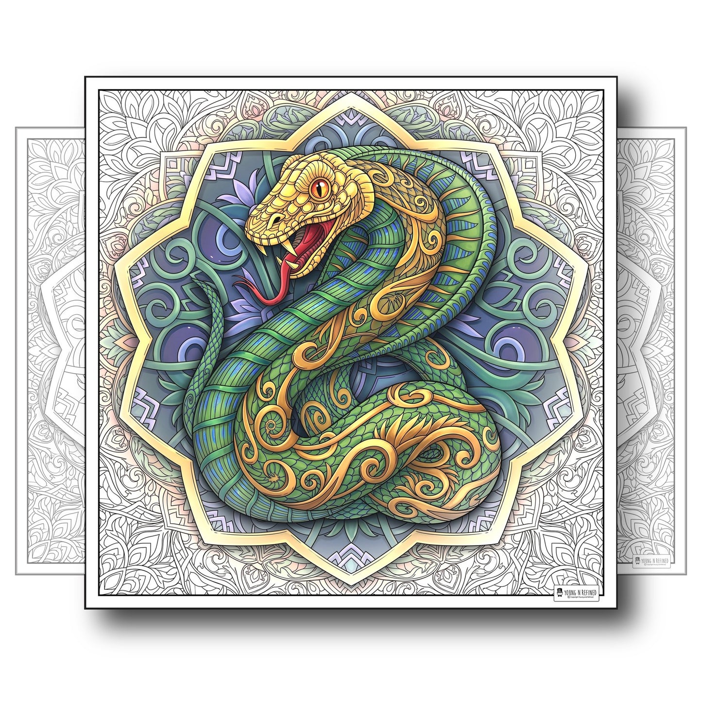 Large Adult Coloring Poster Page Snake Made of Mandala Floral