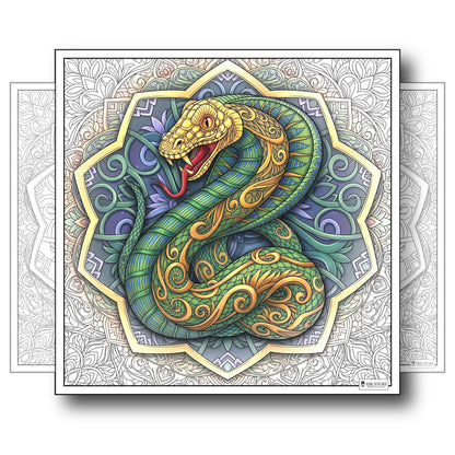 Large Adult Coloring Poster Page Snake Made of Mandala Floral