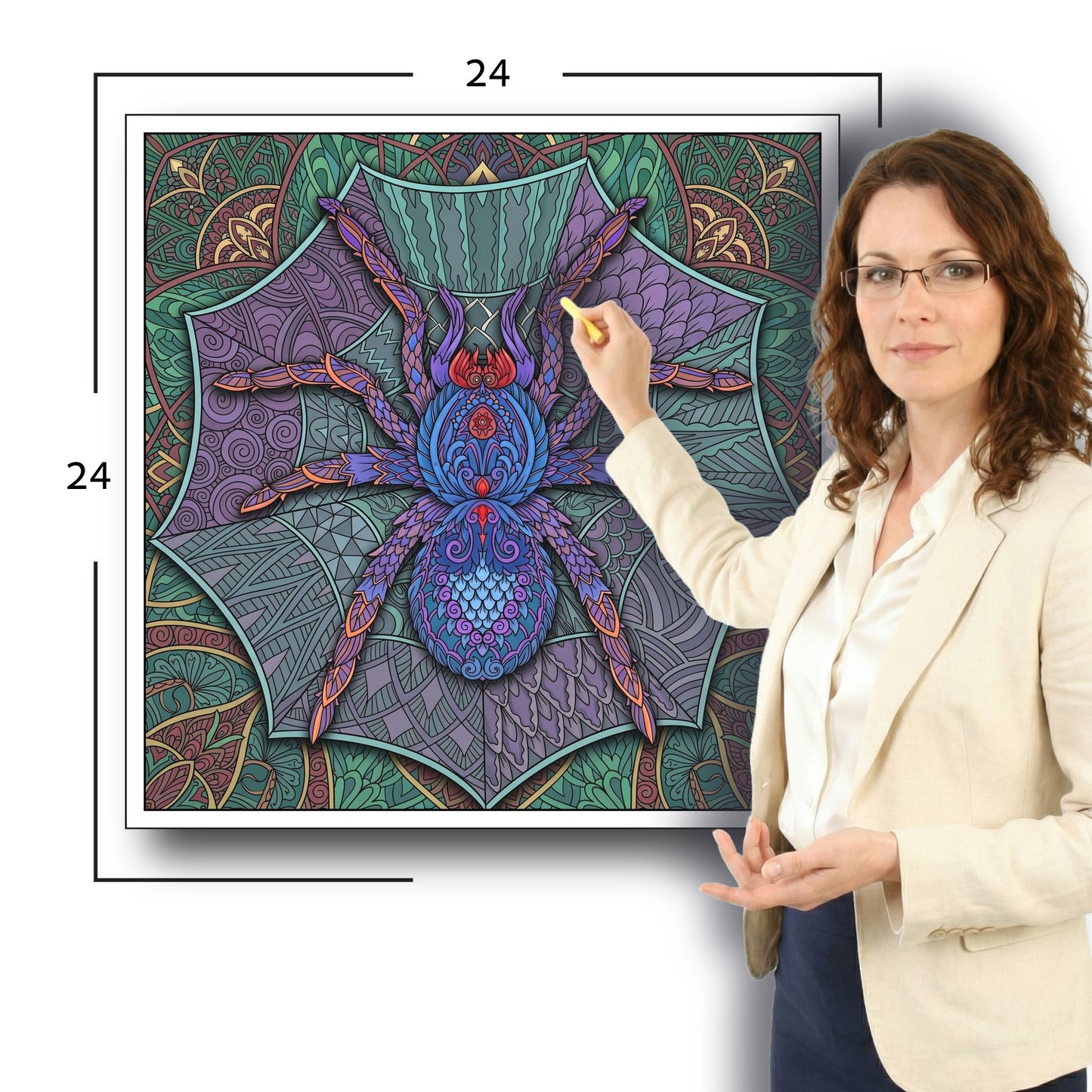 Large Adult Coloring Poster Page Spider Made of Mandala Floral