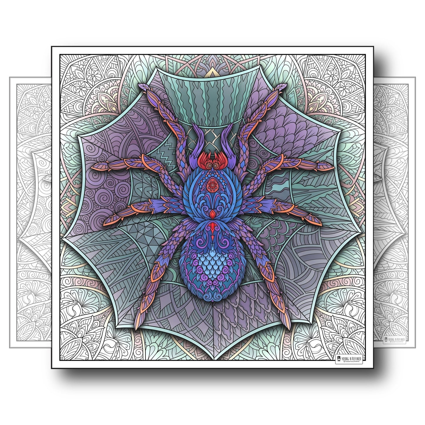 Large Adult Coloring Poster Page Spider Made of Mandala Floral