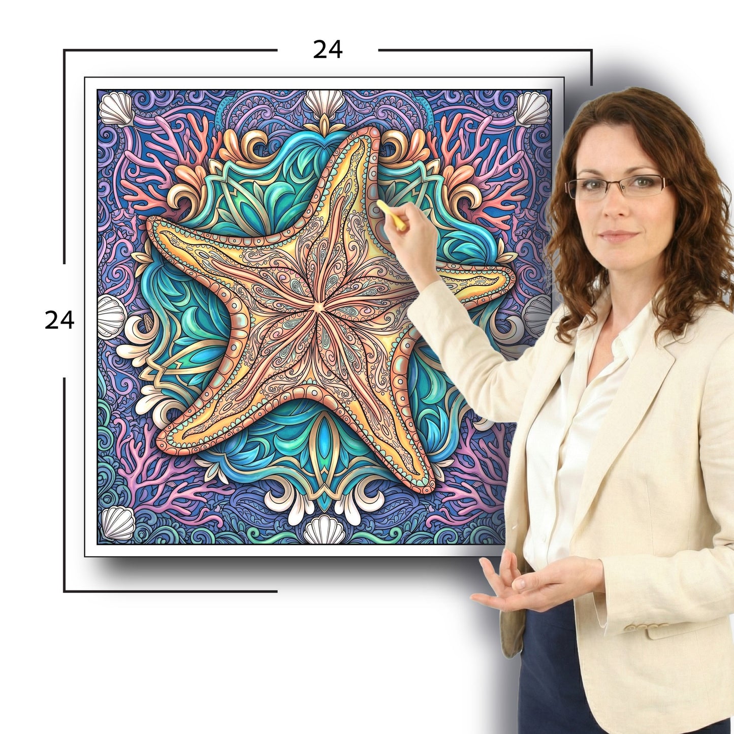 Large Adult Coloring Poster Page Starfish Made of Mandala Floral
