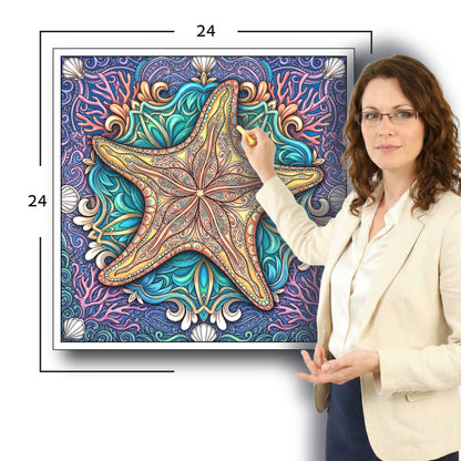 Large Adult Coloring Poster Page Starfish Made of Mandala Floral