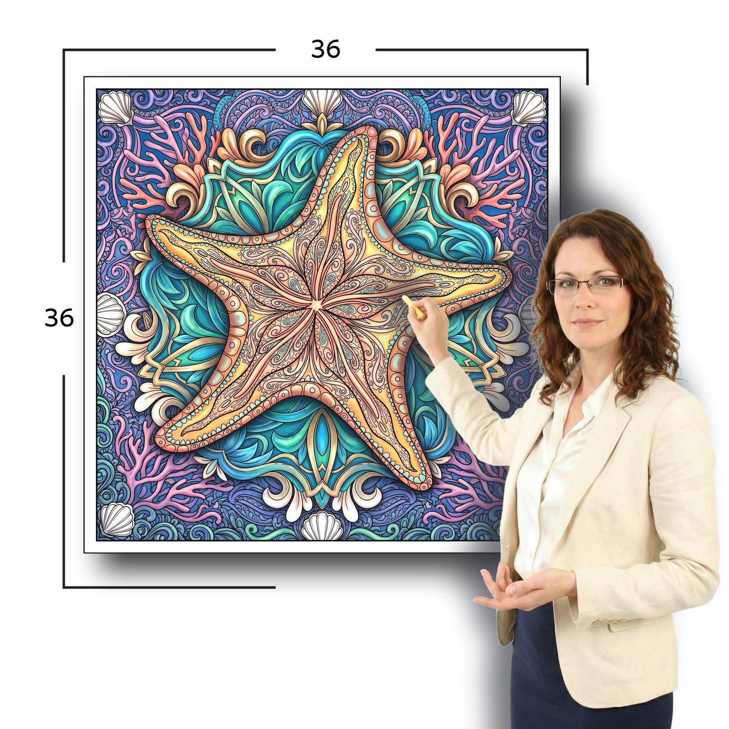 Large Adult Coloring Poster Page Starfish Made of Mandala Floral