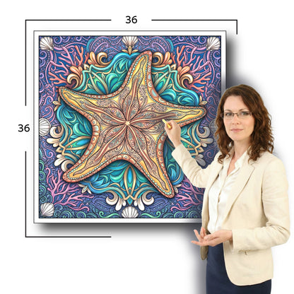 Large Adult Coloring Poster Page Starfish Made of Mandala Floral