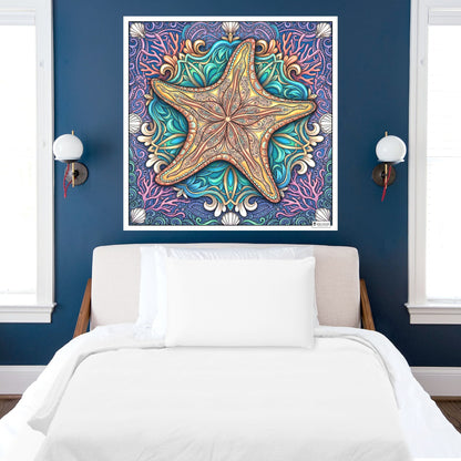 Large Adult Coloring Poster Page Starfish Made of Mandala Floral