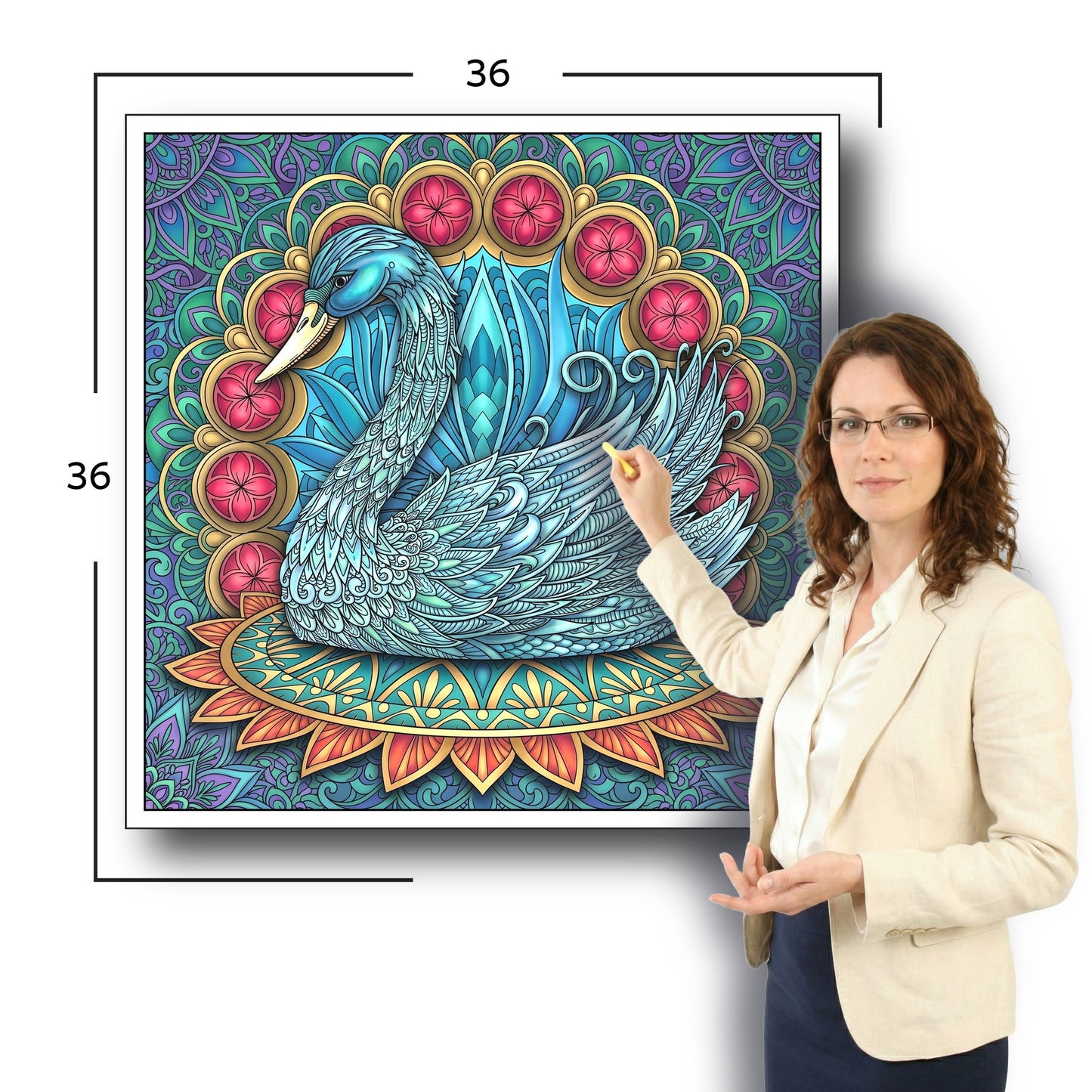 Large Adult Coloring Poster Page Swan Made of Mandala Floral