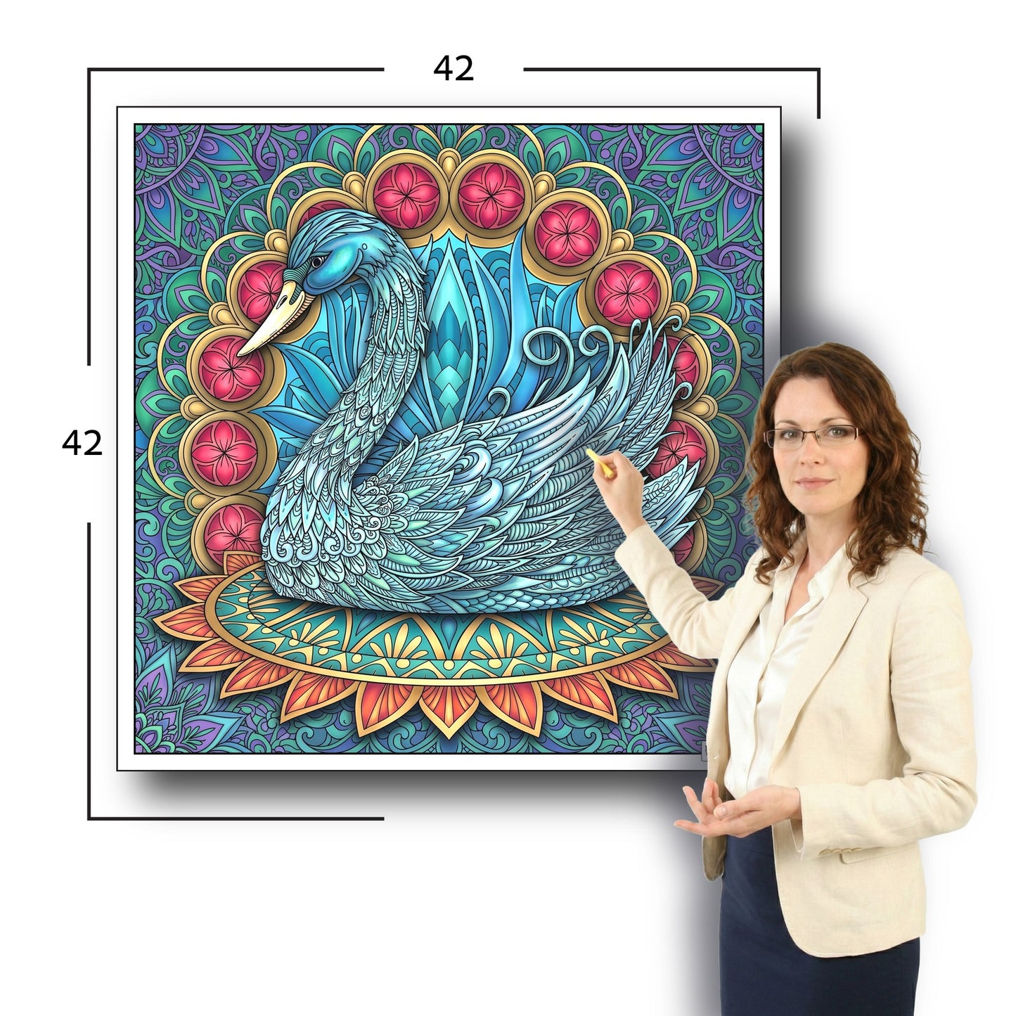 Large Adult Coloring Poster Page Swan Made of Mandala Floral