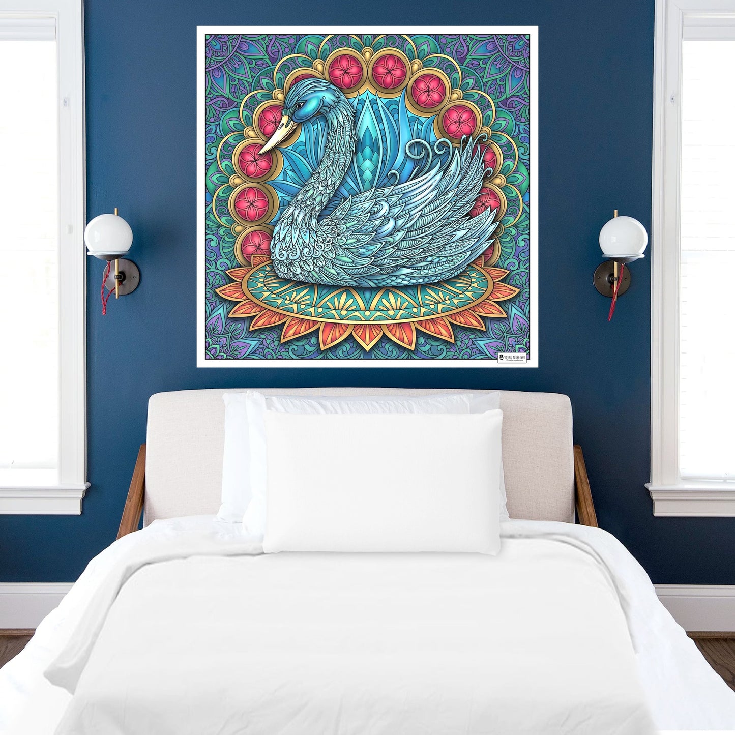 Large Adult Coloring Poster Page Swan Made of Mandala Floral