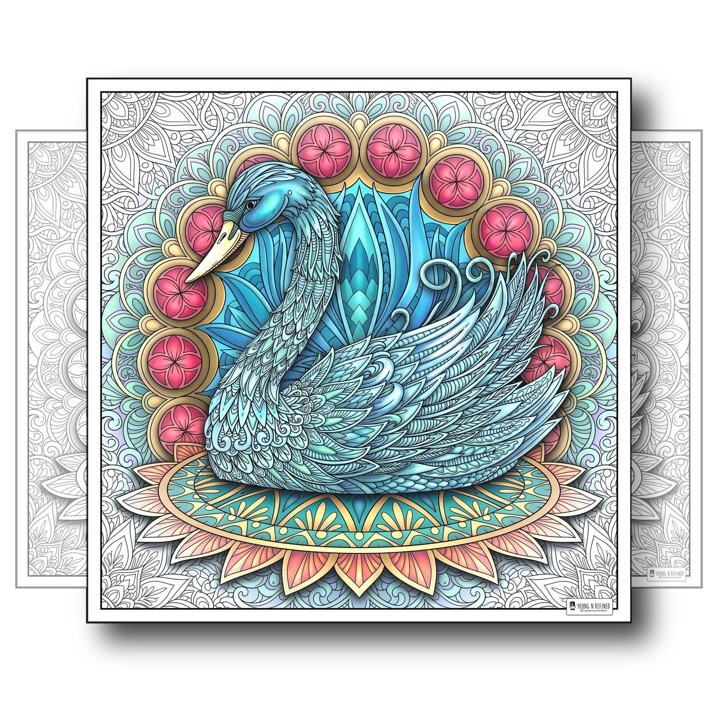 Large Adult Coloring Poster Page Swan Made of Mandala Floral