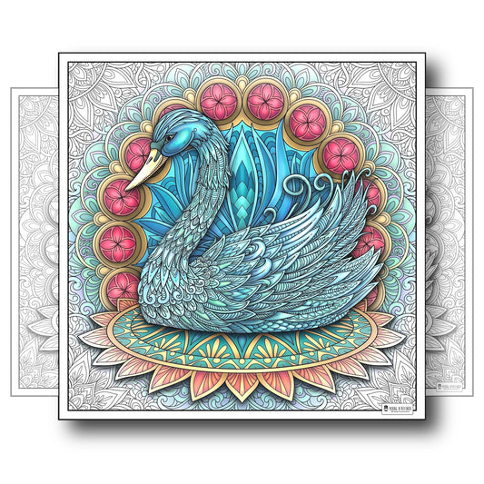 Large Adult Coloring Poster Page Swan Made of Mandala Floral