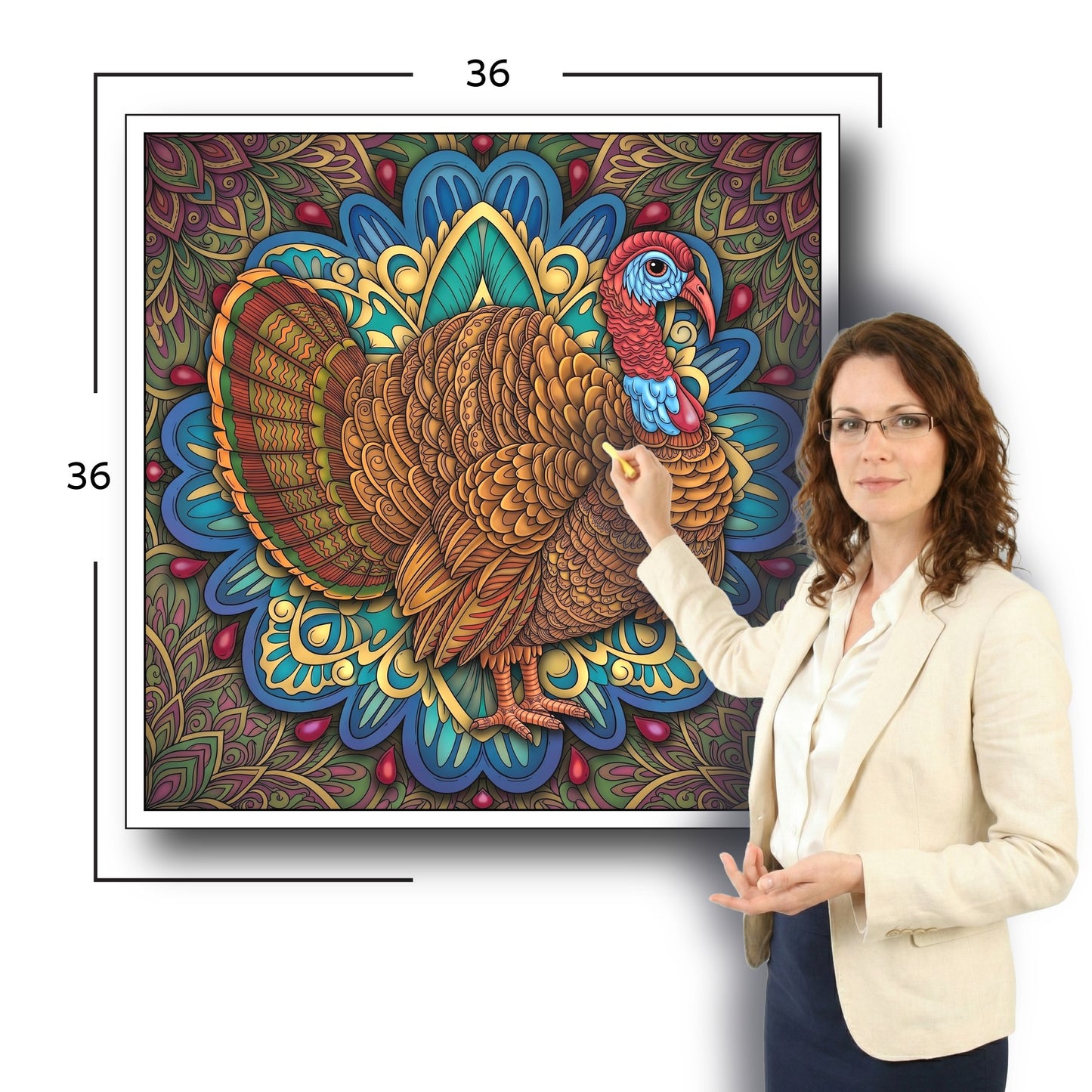Large Adult Coloring Poster Page Turkey Made of Mandala Floral