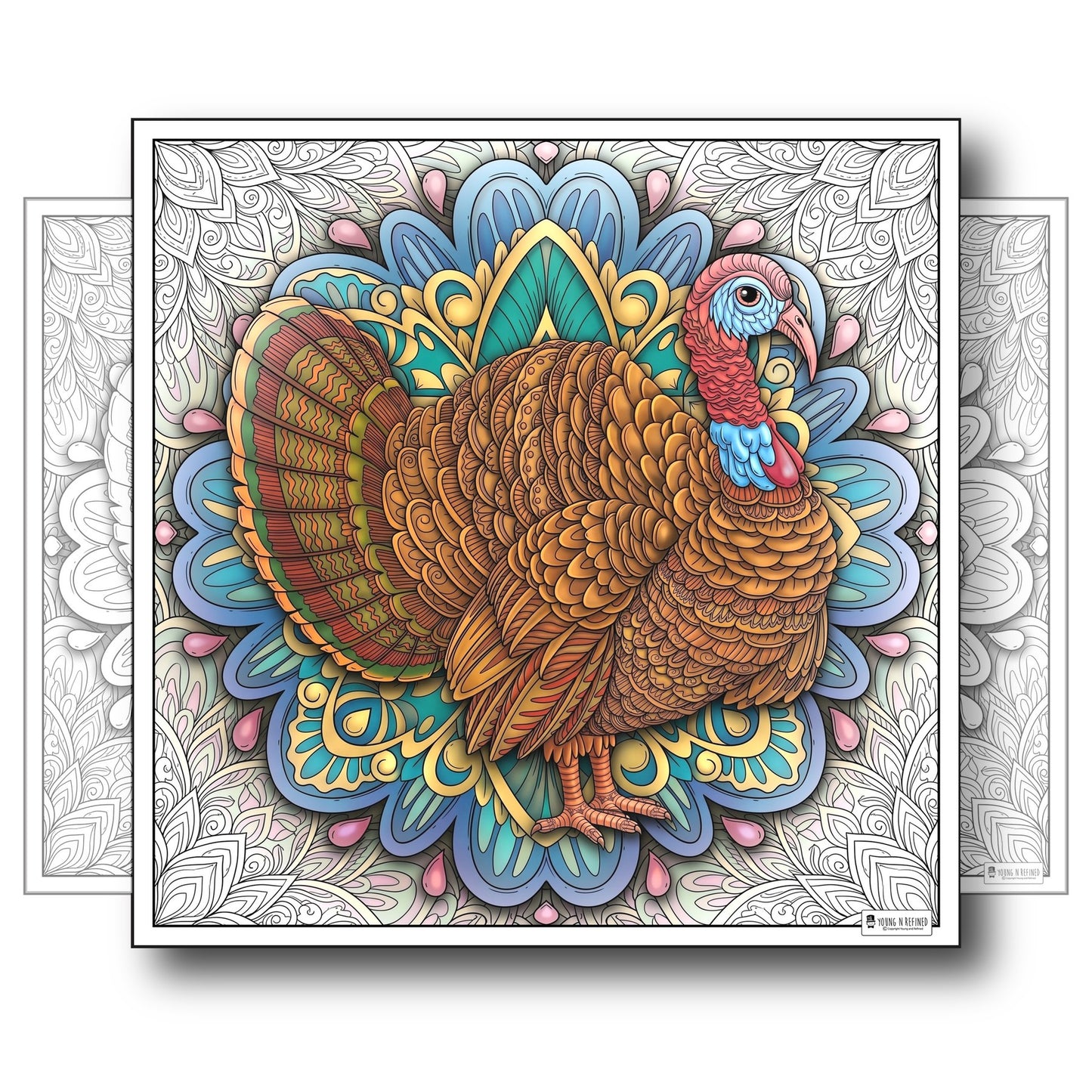 Large Adult Coloring Poster Page Turkey Made of Mandala Floral