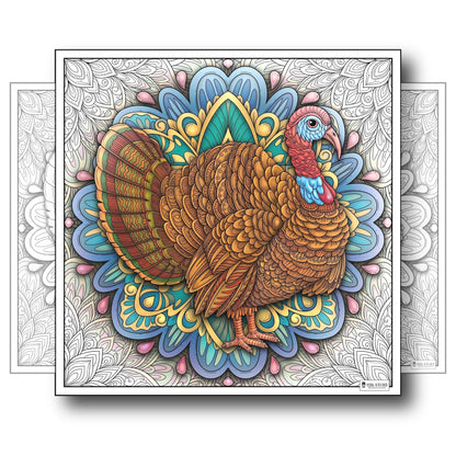 Large Adult Coloring Poster Page Turkey Made of Mandala Floral