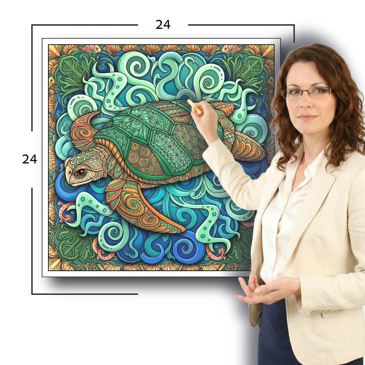 Large Adult Coloring Poster Page Turtle Made of Mandala Floral