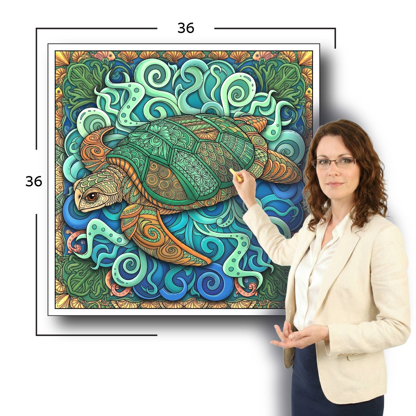 Large Adult Coloring Poster Page Turtle Made of Mandala Floral