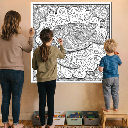 Large Adult Coloring Poster Page Turtle Made of Mandala Floral