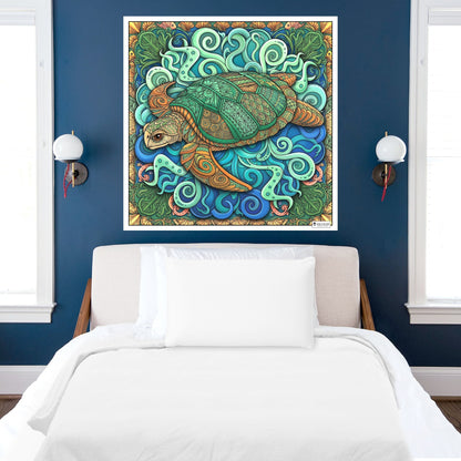 Large Adult Coloring Poster Page Turtle Made of Mandala Floral