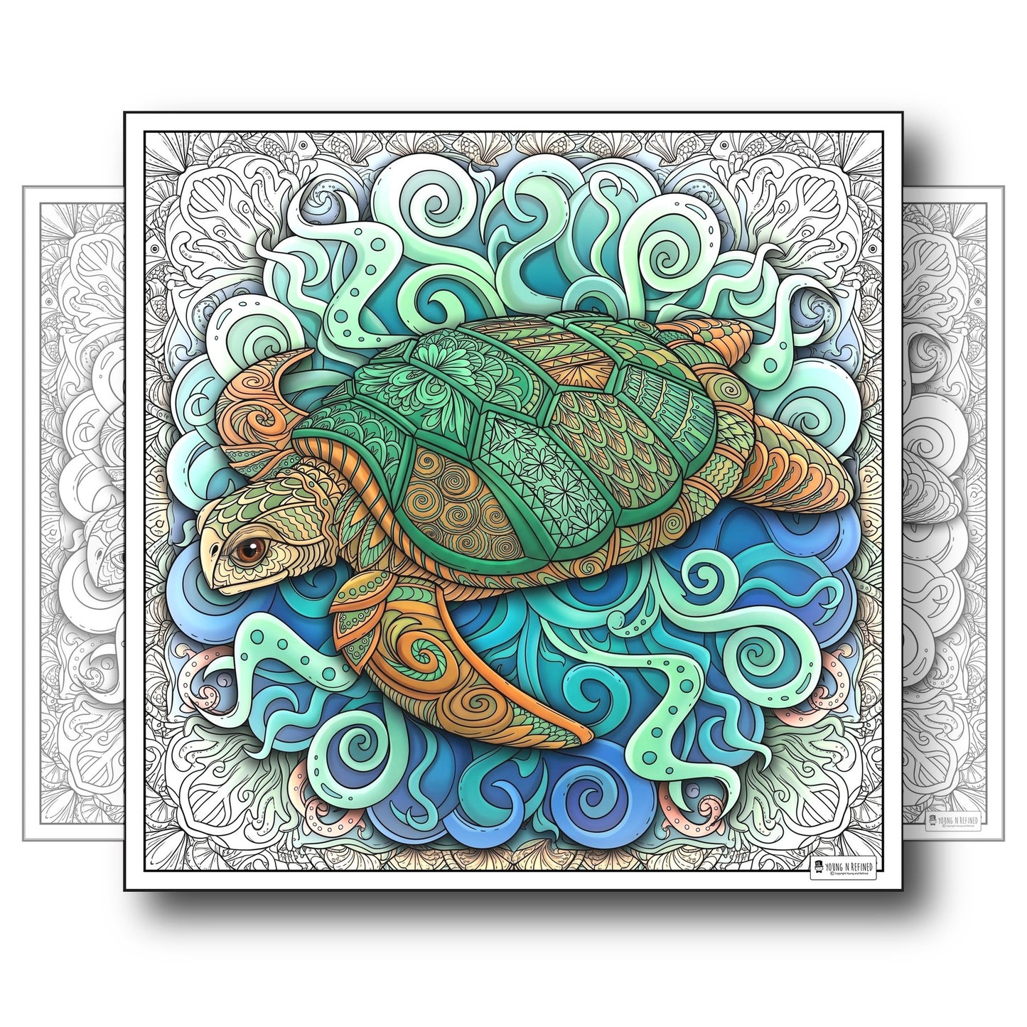 Large Adult Coloring Poster Page Turtle Made of Mandala Floral