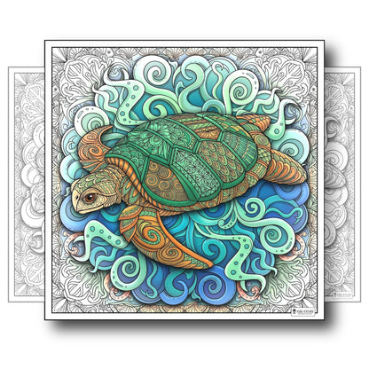 Large Adult Coloring Poster Page Turtle Made of Mandala Floral