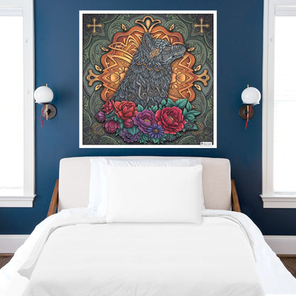 Large Adult Coloring Poster Page Wolf Made of Mandala Floral