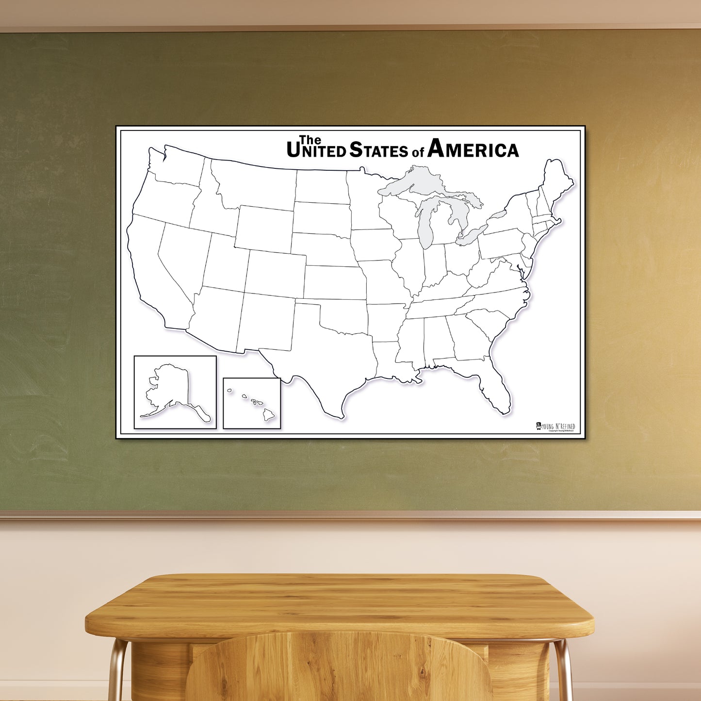 Map of USA Blank Dry Erase LAMINATED 50 states Large Poster Young N Refined