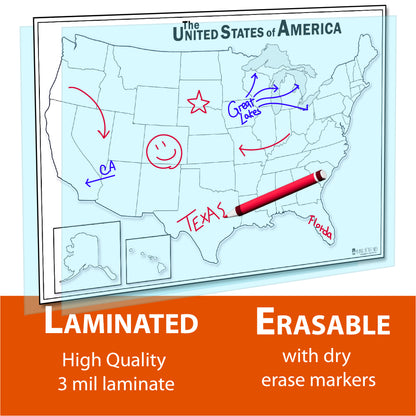 Map of USA Blank Dry Erase LAMINATED 50 states Large Poster Young N Refined