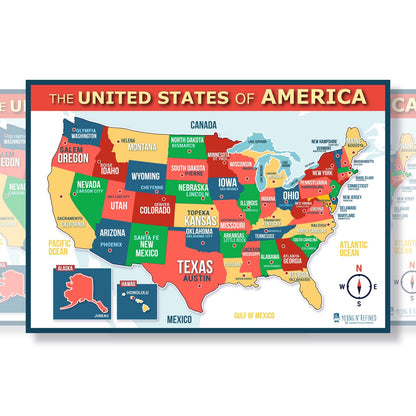USA Map for Kids Educational Classroom Poster