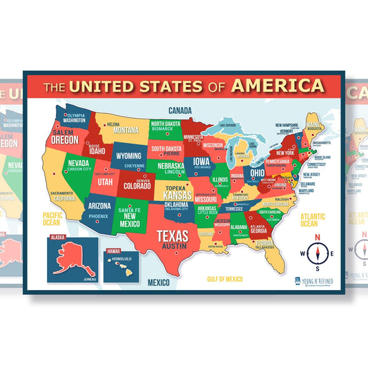USA Map for Kids Educational Classroom Poster