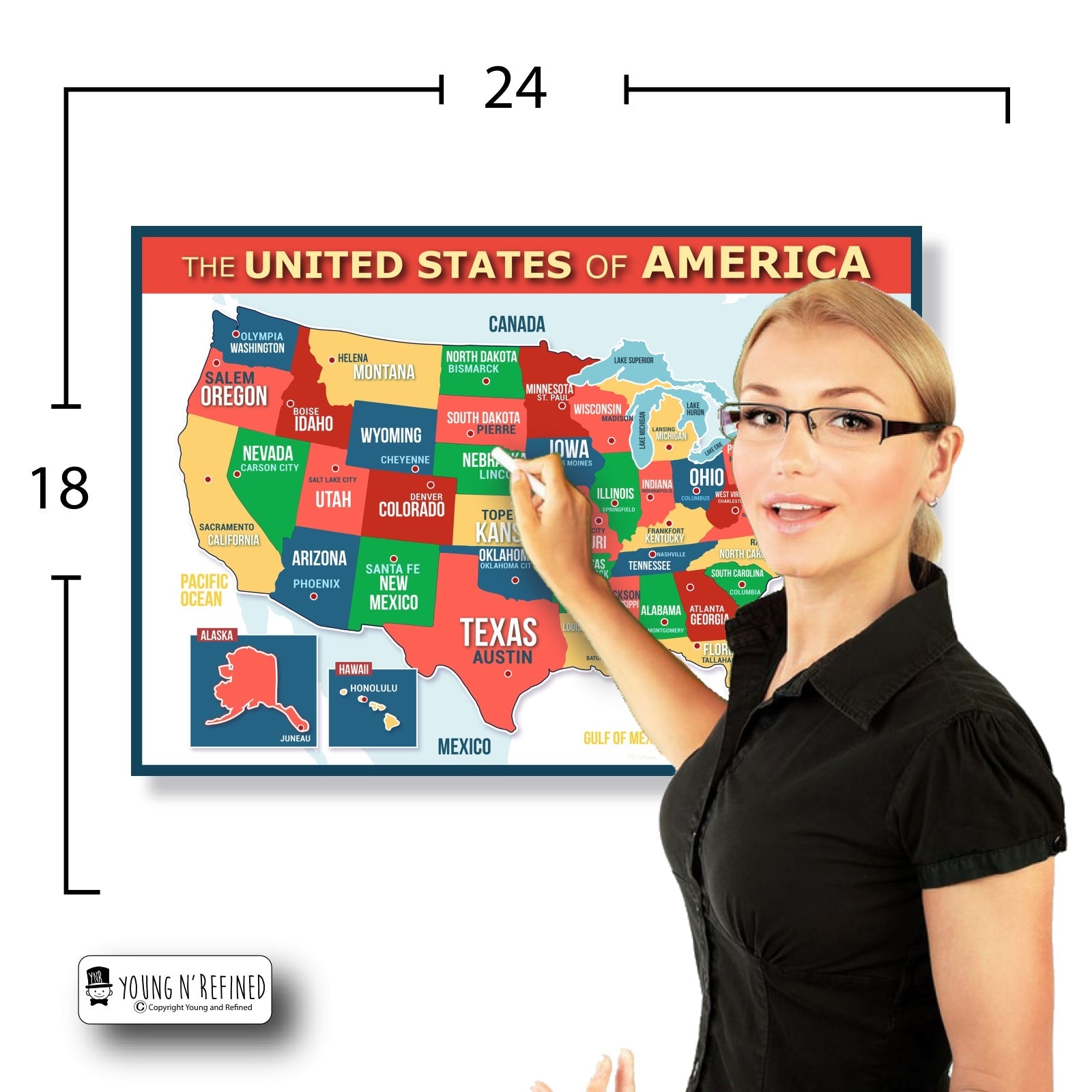 USA Map 18x24 Size