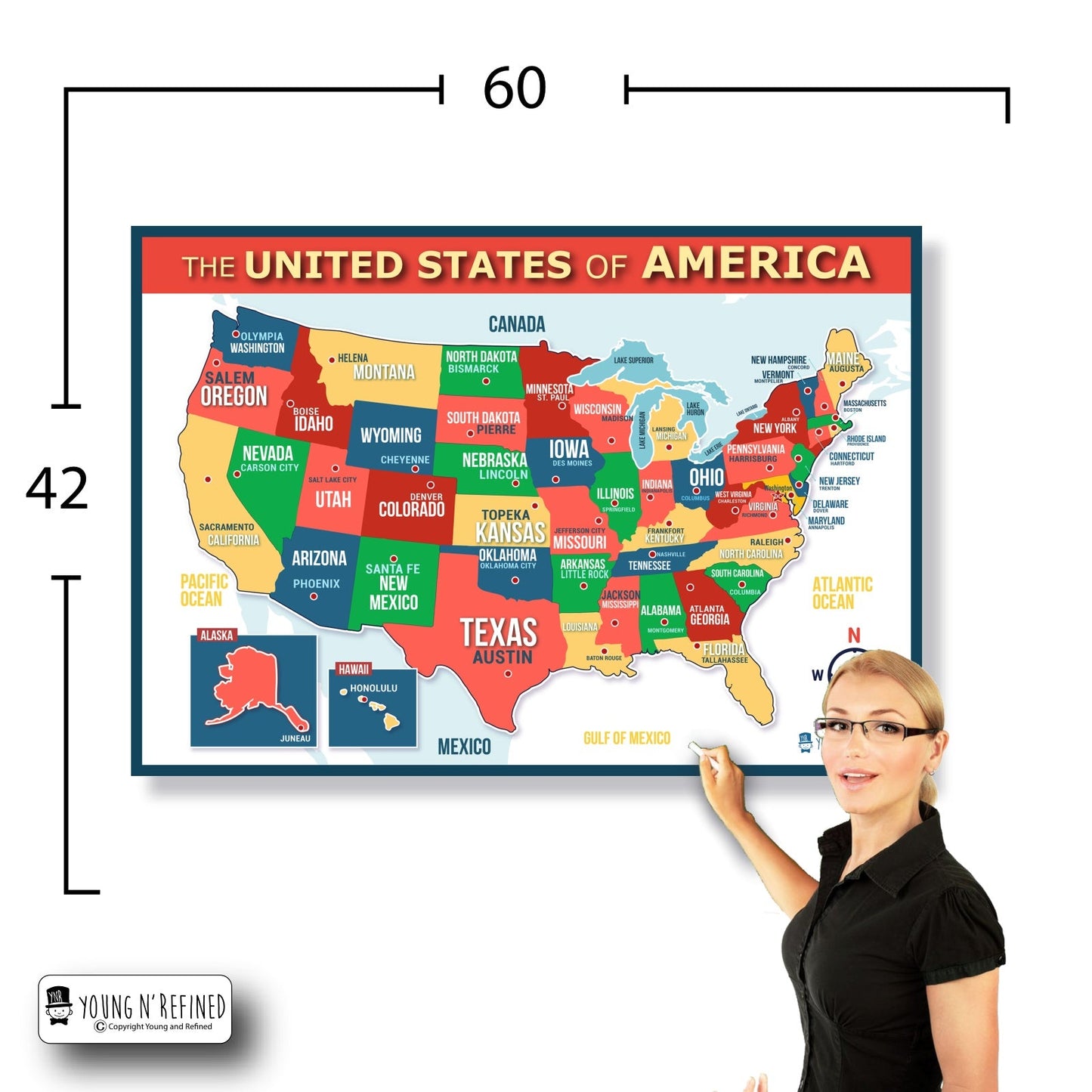 USA Map 42x60 Size