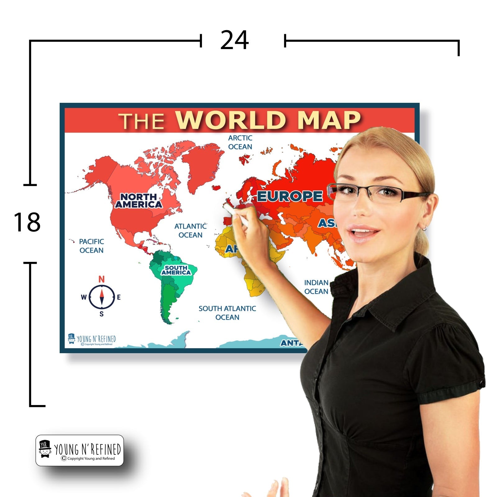World Map 18x24 Size